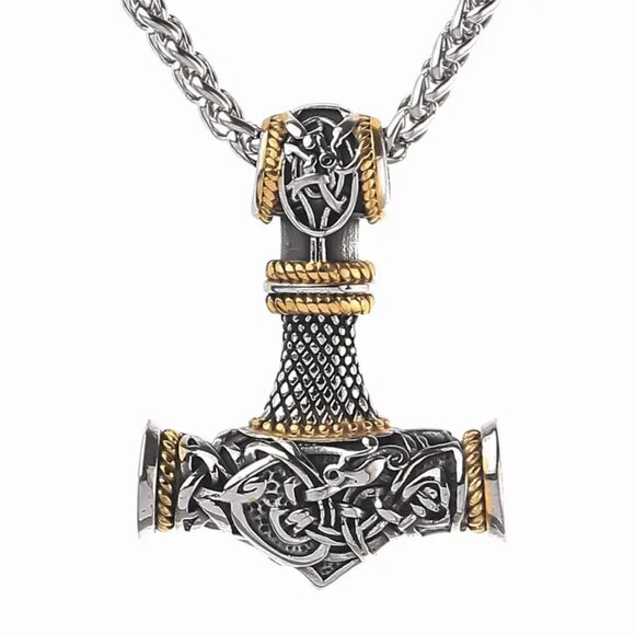Exquisite Viking Dragon Hammer Pendant Necklace for Men - Picture 1 of 4